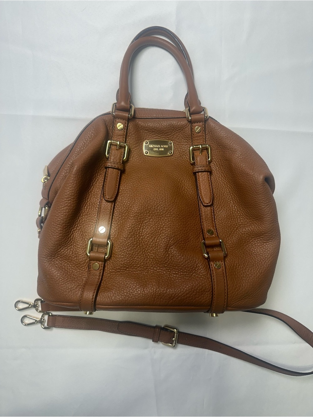 Michael Kors Brown Pebbled Leather Bedford Satchel with Strap